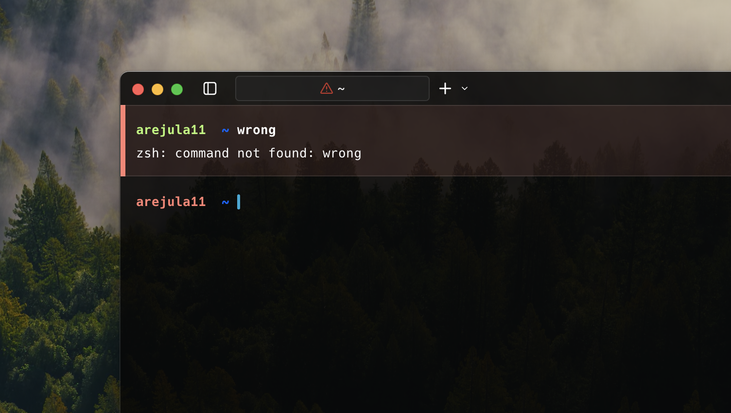 Custom Zsh prompt showing username and current directory