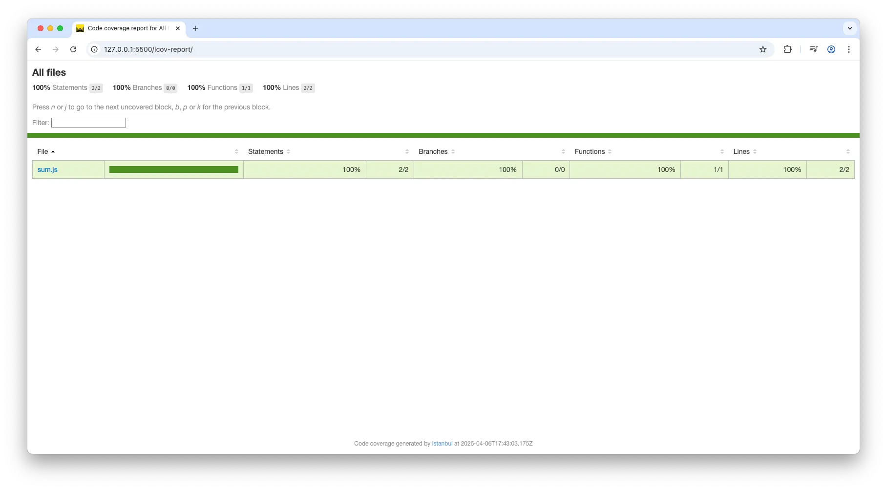 Jest coverage HTML report